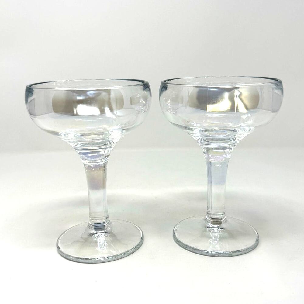 Iridescent Mother of Pearl Champagne Coupes Set of 2 Vintage Barware